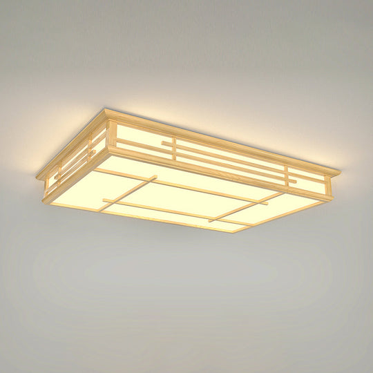 Modern Japanese Geometric Led Flush Ceiling Light With Acrylic Panels - Stylish Wood Mount Lighting