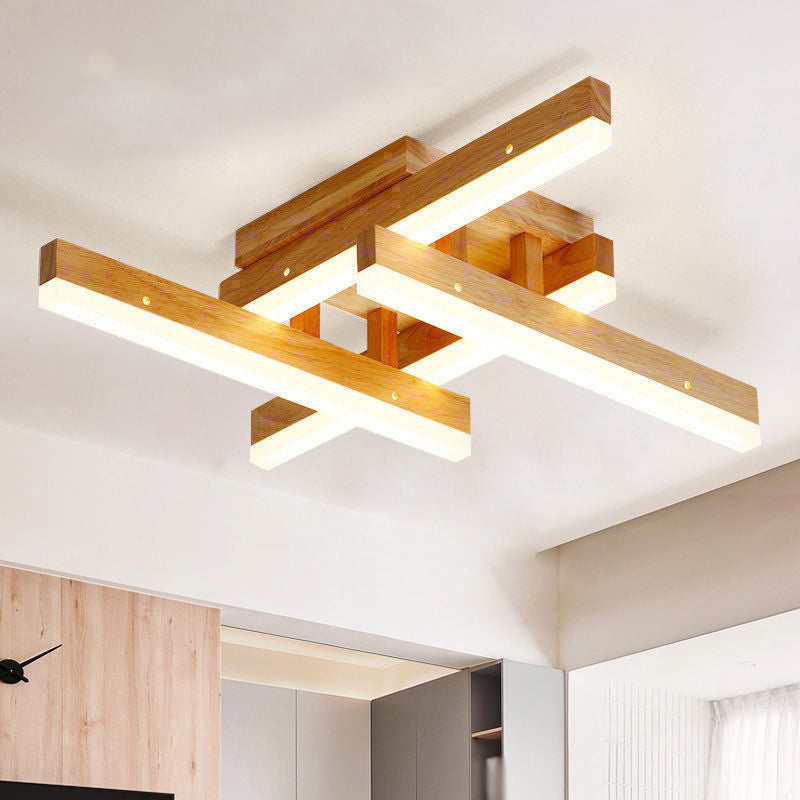 Contemporary Led Flush Ceiling Light In Beige - Rectangular Semi For Living Room
