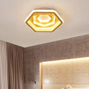 Contemporary Honeycomb Led Flush Ceiling Light In Beige Wood / Medium Warm