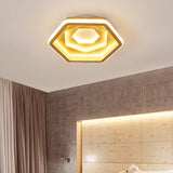 Contemporary Honeycomb Led Flush Ceiling Light In Beige Wood / Medium Warm
