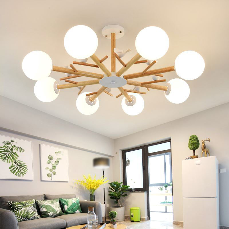 Modern Wooden LED Branch Chandelier Light - Beige Hanging Ceiling Light for Living Room
