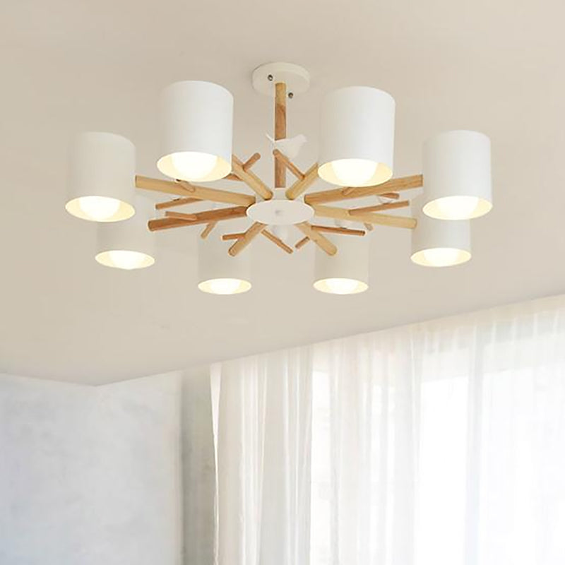 Modern Wooden LED Branch Chandelier Light - Beige Hanging Ceiling Light for Living Room