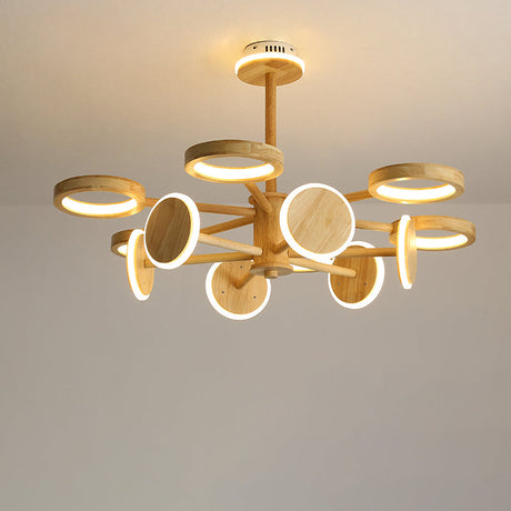 Japanese Wooden Radial Chandelier Led Light In Beige For Living Room 13 / Wood
