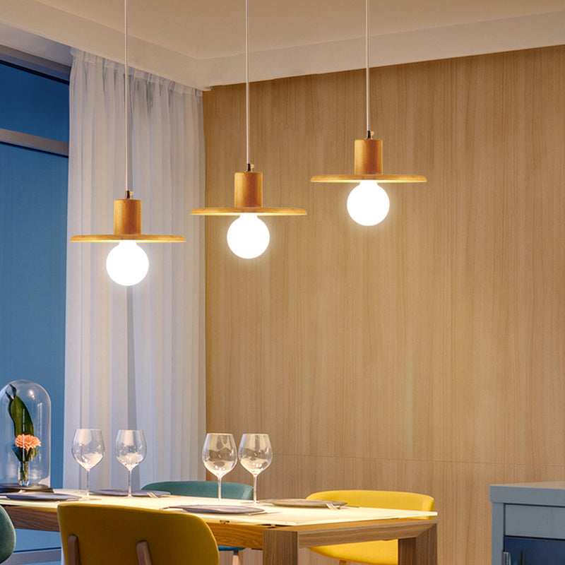 Modern Wooden Chandelier: 3-Bulb Multi Light For Dining Room Wood / Linear