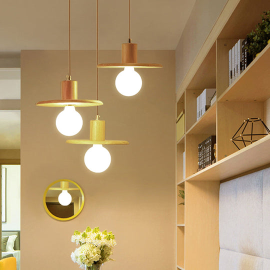 Modern Wooden Chandelier: 3-Bulb Multi Light For Dining Room Wood / Round