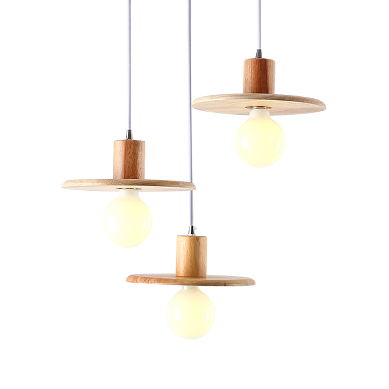 Modern Wooden Chandelier: 3-Bulb Multi Light For Dining Room