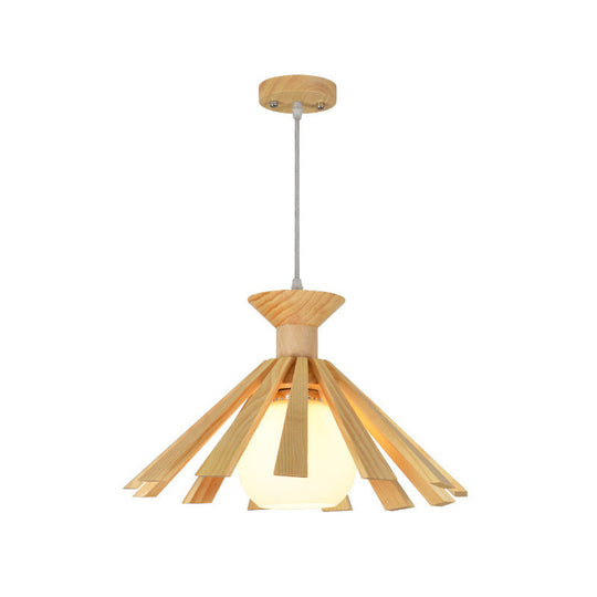 Contemporary Wood Pendant Ceiling Light With Cream Glass Shade - Perfect For Dining Rooms