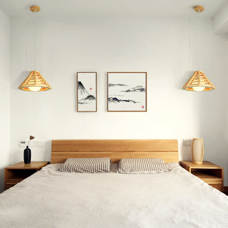 Contemporary Wooden Pendant Ceiling Light With Cream Glass Shade - Single-Bulb Dining Room Hanging