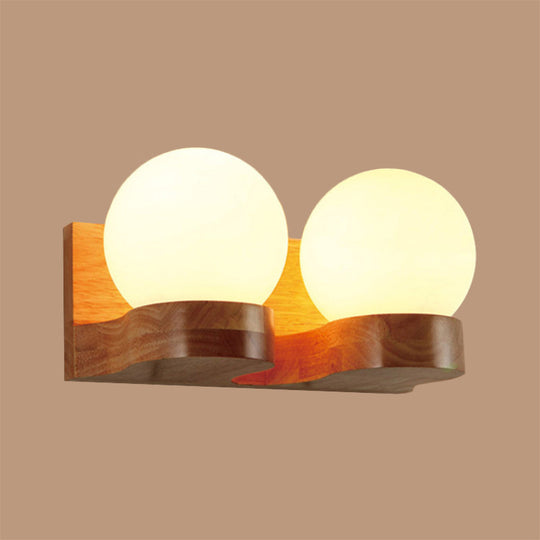 Contemporary Cream Glass Led Sconce Light Fixture For Living Room Wall In Wood 2 /