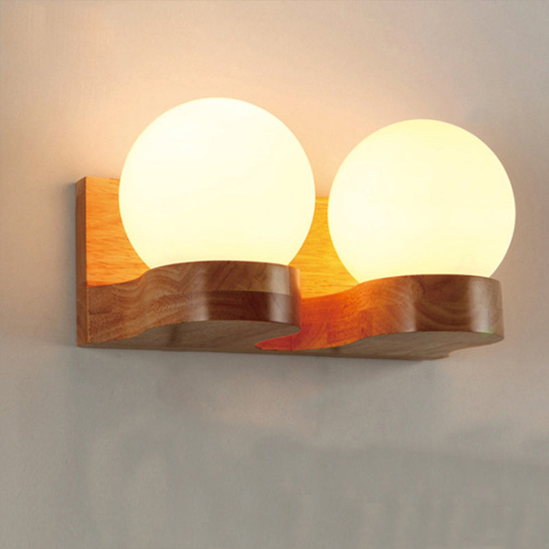 Contemporary Cream Glass Led Sconce Light Fixture For Living Room Wall In Wood