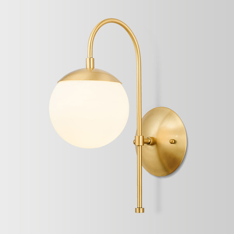 Modern Gold Round Wall Lamp Sconce With Opal Glass Gooseneck Arm - Montreal Lighting / B