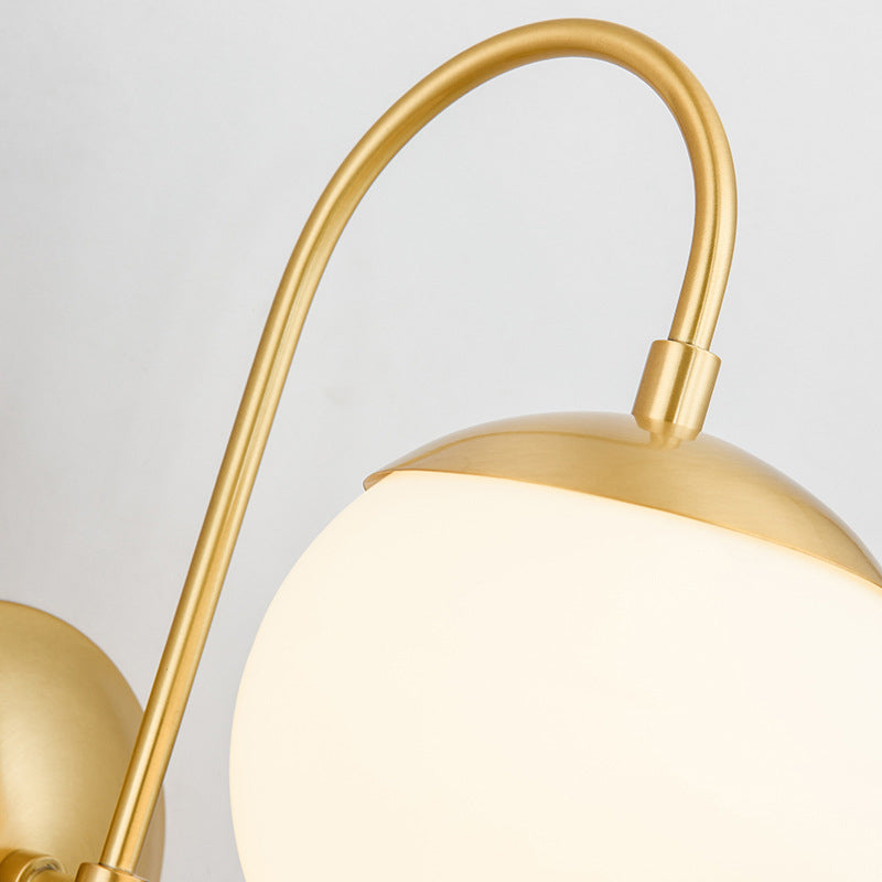 Modern Gold Round Wall Lamp Sconce With Opal Glass Gooseneck Arm - Montreal Lighting