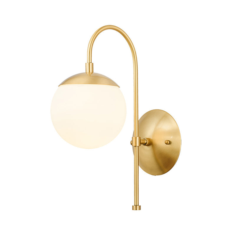 Modern Gold Round Wall Lamp Sconce With Opal Glass Gooseneck Arm - Montreal Lighting