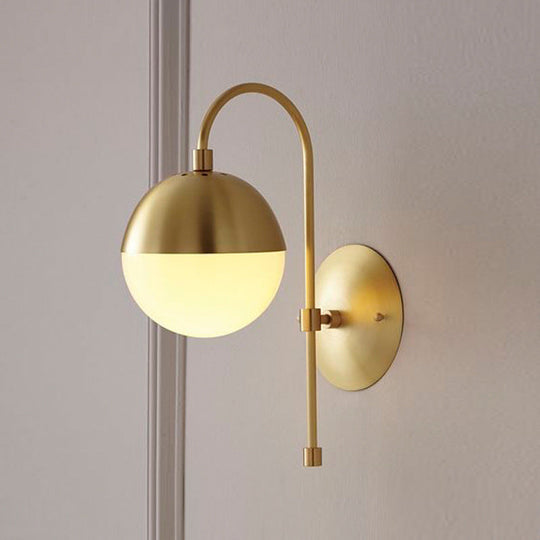 Modern Gold Round Wall Lamp Sconce With Opal Glass Gooseneck Arm - Montreal Lighting / A