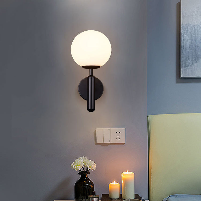 Minimalist Glass Globe Wall Mount Light Fixture For Bedroom Lighting Black / White