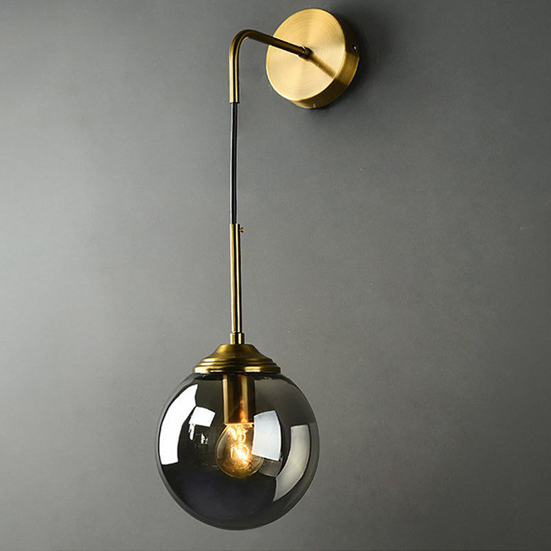 Modern 1-Head Globe Wall Light In Gold - Perfect For Bedrooms / Smoke Grey