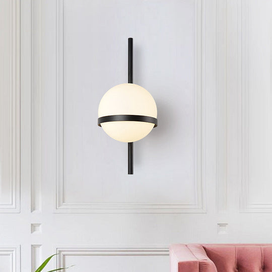 Modern Opal Glass Orb Wall Sconce Lamp - Stylish 1-Bulb Lighting For Living Room Black / Small