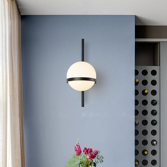 Modern Opal Glass Orb Wall Sconce Lamp - Stylish 1-Bulb Lighting For Living Room