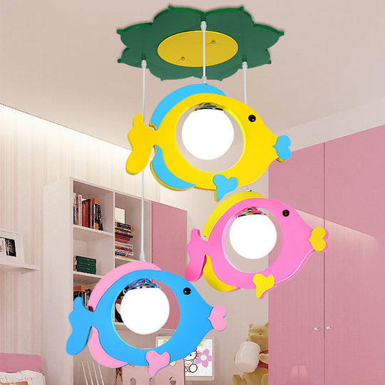 Kids Multi-Color Fish Pendant Light - 3 Lights Metal Ceiling For Cloth Shop