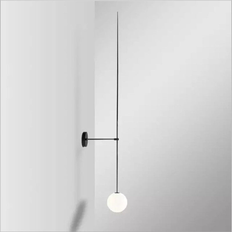 Milky Glass Orb Wall Light Fixture - Simple 1-Light Sconce With Pencil Arm Corridor Lamp Black /