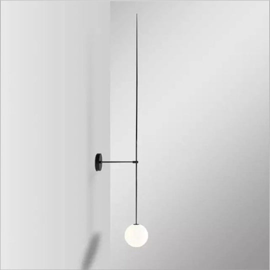Milky Glass Orb Wall Light Fixture - Simple 1-Light Sconce With Pencil Arm Corridor Lamp Black /
