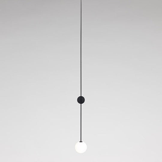 Milky Glass Orb Wall Light Fixture - Simple 1-Light Sconce With Pencil Arm Corridor Lamp