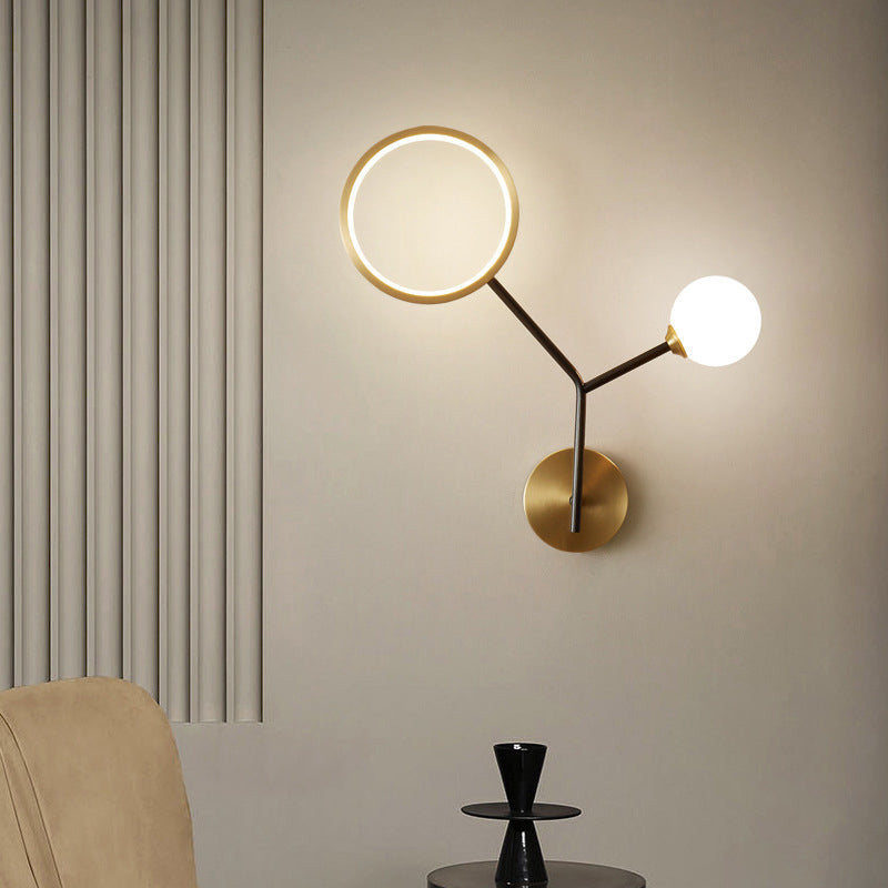 Minimalist Cream Glass Led Wall Sconce Lamp For Bedroom Lighting Gold