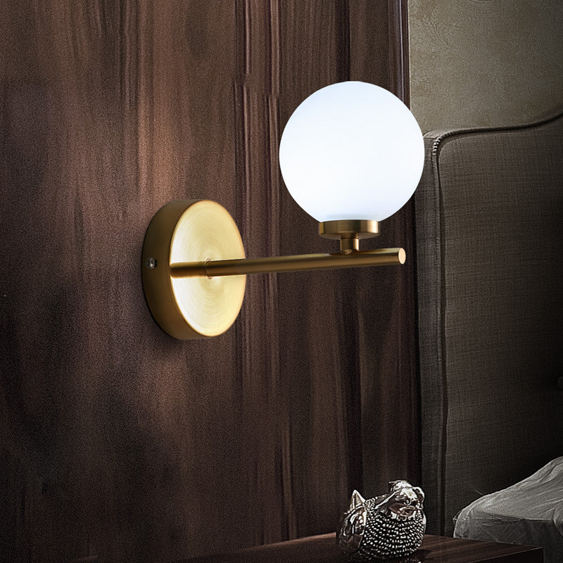 Modern Opal Glass Wall Sconce With Globe Shade And Gold Accent For Washroom Lighting / A