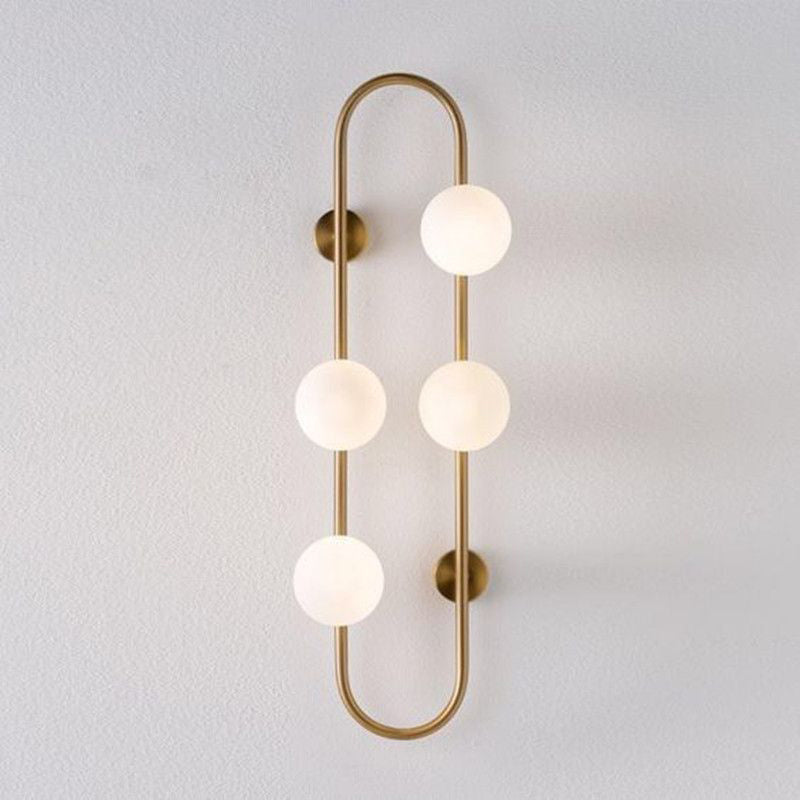 Modern Gold Oblong Sconce Wall Light With 4-Metal Heads And Milky Glass Shade