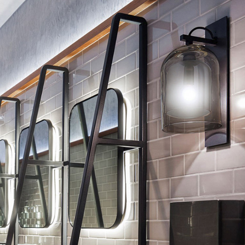 Modern Smoke Grey Glass Dual Bell Wall Lamp With Black Sconce Lighting - 1 Bulb Gray