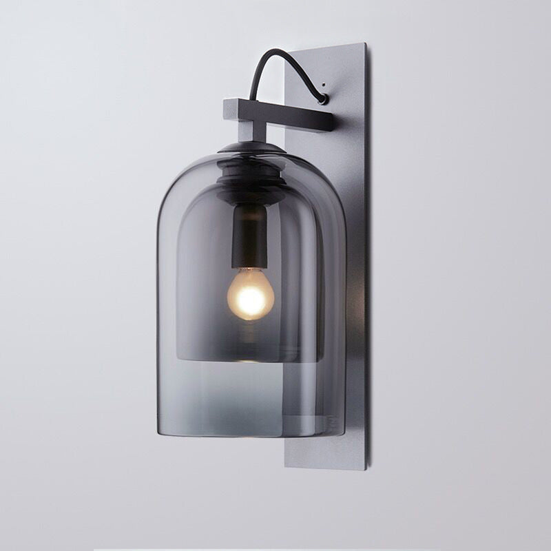 Modern Smoke Grey Glass Dual Bell Wall Lamp With Black Sconce Lighting - 1 Bulb