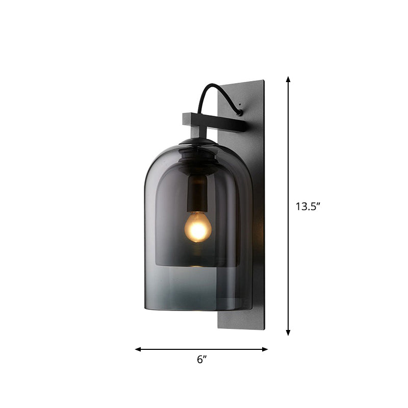 Modern Smoke Grey Glass Dual Bell Wall Lamp With Black Sconce Lighting - 1 Bulb