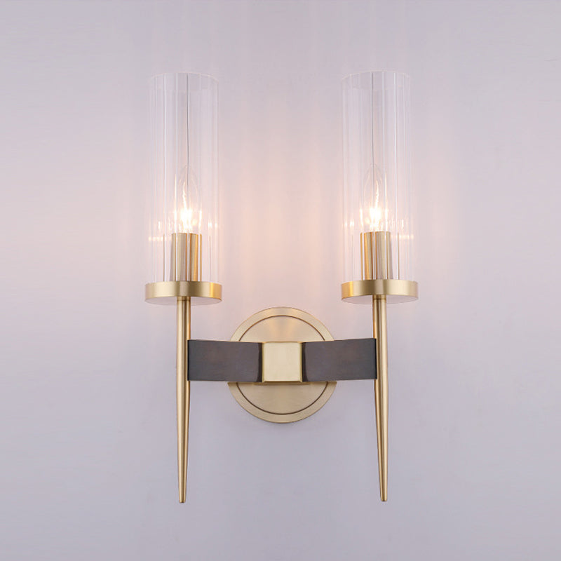 Gold Fluted Glass Wall Mount Lamp - Simple Cylinder Light Fixture 2 / Brass