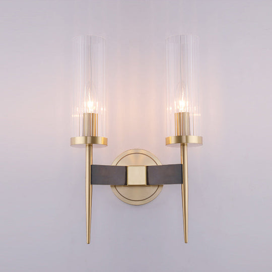 Gold Fluted Glass Wall Mount Lamp - Simple Cylinder Light Fixture 2 / Brass