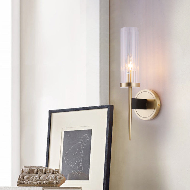 Gold Fluted Glass Wall Mount Lamp - Simple Cylinder Light Fixture 1 / Brass