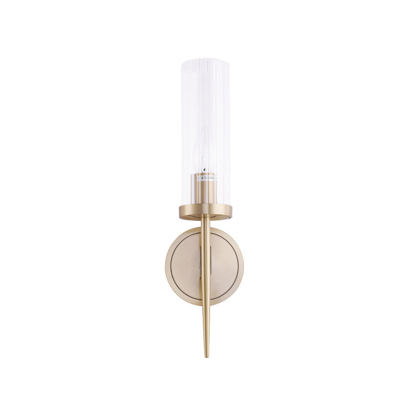 Gold Fluted Glass Wall Mount Lamp - Simple Cylinder Light Fixture