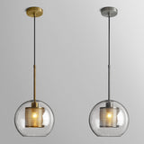 Modern Clear Glass Orb Pendant Light With Mesh Cage - 1 Head Hanging Ceiling Lighting