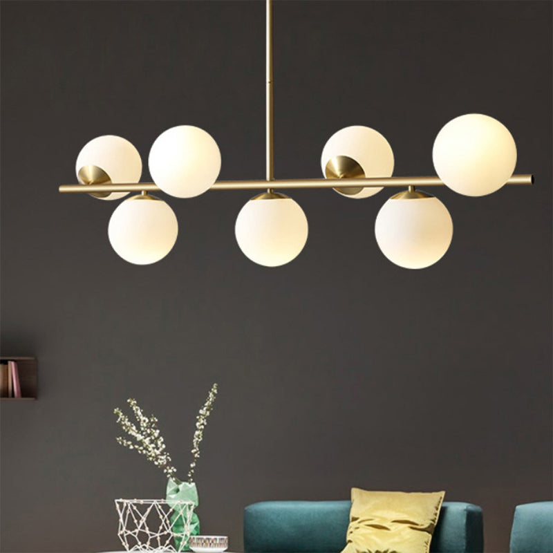 Contemporary Brass Pendant Lamp With 7-Light White Glass Ideal For Living Room Illumination