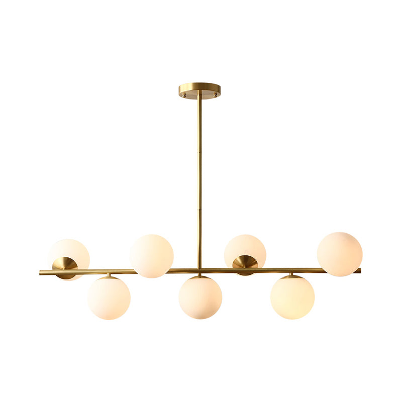 Contemporary Brass Pendant Lamp With 7-Light White Glass Ideal For Living Room Illumination