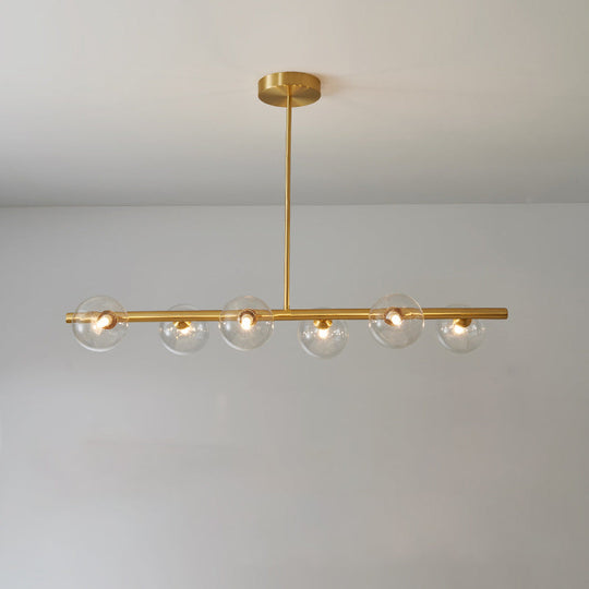 Brass Island Pendant Light Fixture - Simplicity Ball Glass Dining Room Lighting Kit 6 / Clear