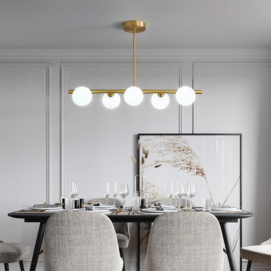 Brass Island Pendant Light Fixture - Simplicity Ball Glass Dining Room Lighting Kit 5 / Milk White