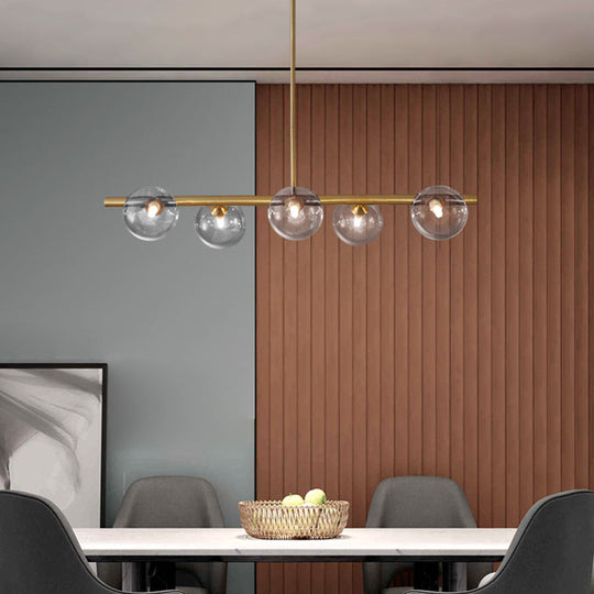Brass Island Pendant Light Fixture - Simplicity Ball Glass Dining Room Lighting Kit 5 / Clear