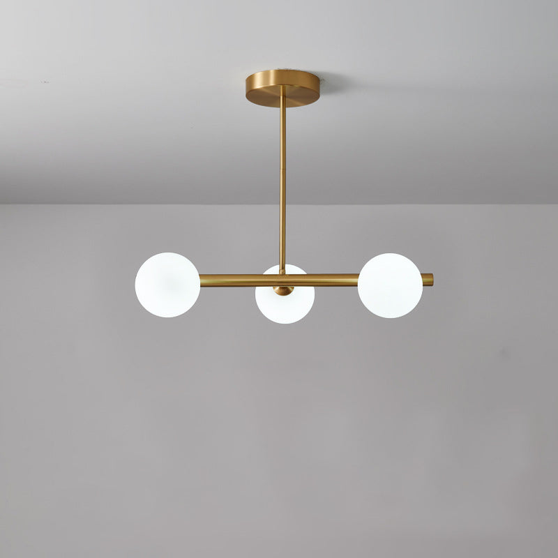 Brass Island Pendant Light Fixture - Simplicity Ball Glass Dining Room Lighting Kit 3 / Milk White