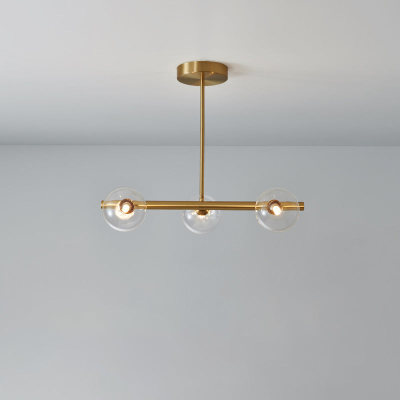 Brass Island Pendant Light Fixture - Simplicity Ball Glass Dining Room Lighting Kit 3 / Clear