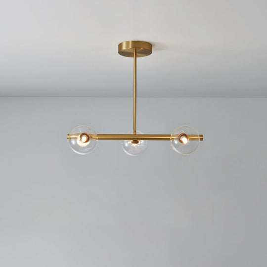 Brass Island Pendant Light Fixture - Simplicity Ball Glass Dining Room Lighting Kit 3 / Clear