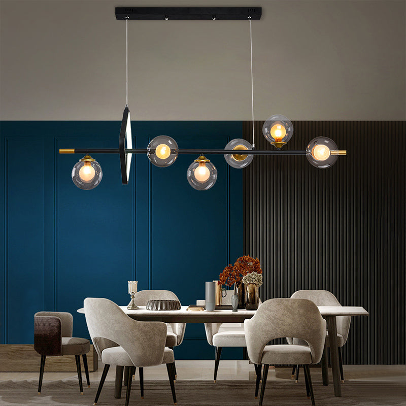 Molecular Dining Room Island Pendant Light - Dual Glass 6-Light Modern Hanging Lamp Kit Black /