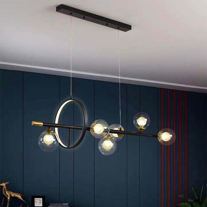 Molecular Dining Room Island Pendant Light - Dual Glass 6-Light Modern Hanging Lamp Kit Black /
