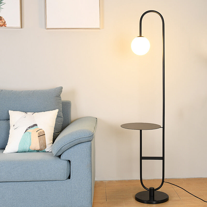 Nordic Glass Ball Floor Lamp With Tea Table - Milky 1 Head Reading Light Black
