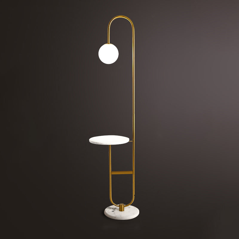 Nordic Glass Ball Floor Lamp With Tea Table - Milky 1 Head Reading Light