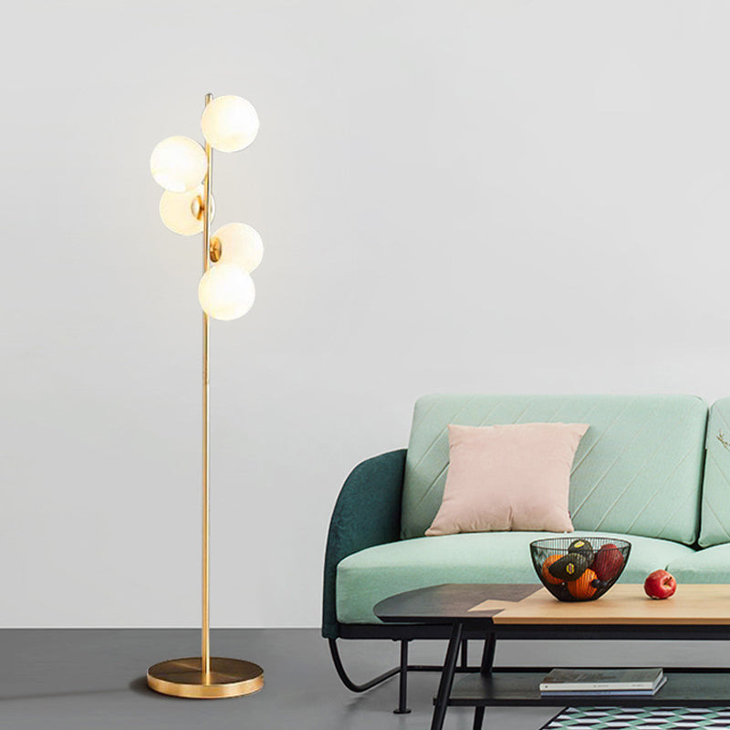 Modern Orb Floor Lamp: Milky Glass 5-Light Gold Lighting For Living Room